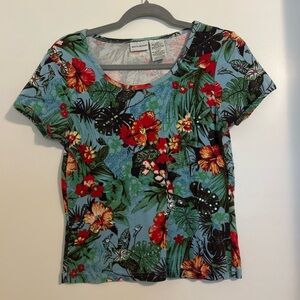 White Stag Blue Floral Short Sleeve Top